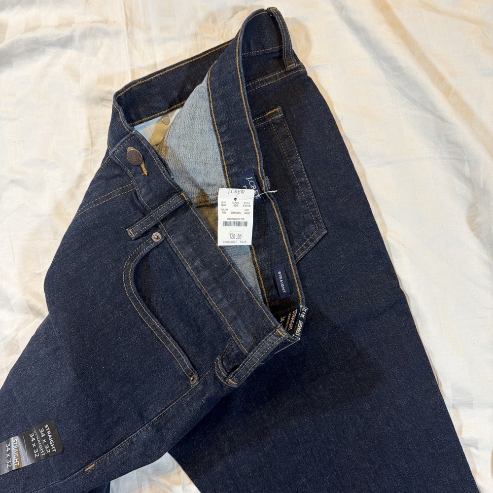 $128 J.Crew Factory Men's Straight-fit Signature Flex Denim Jean W 34 L 32 AY518 - Picture 14 of 16